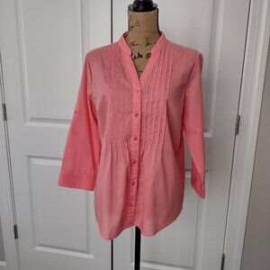 St. John’s Bay Women’s Large Blouse Mauve Button Down 3/4 Sleeves V Neck Soft